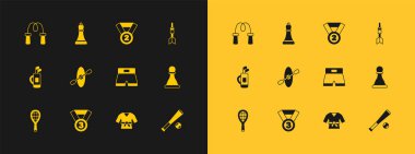 Dart oku, madalya, kısa boks, Kimono, kano ve kürek, atlama ipi ve satranç ikonu. Vektör