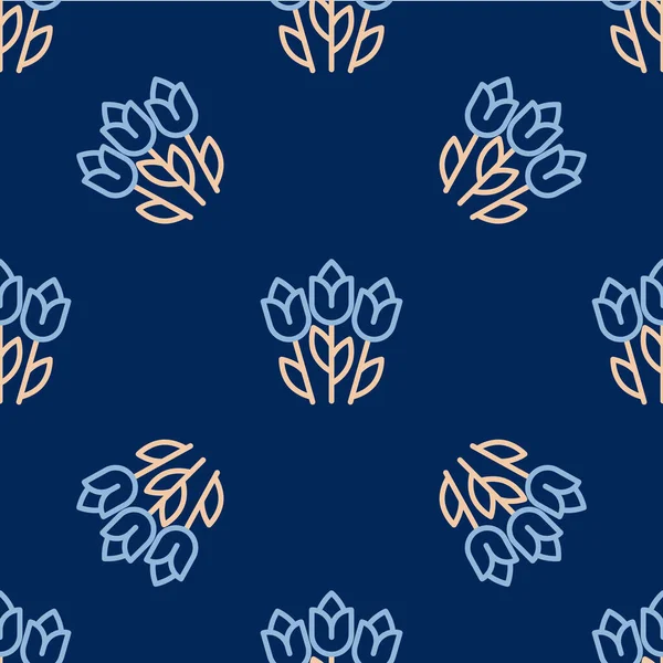 Line Flower tulip icon isolated seamless pattern on blue background. 8 March. International Happy Women Day.  Vector