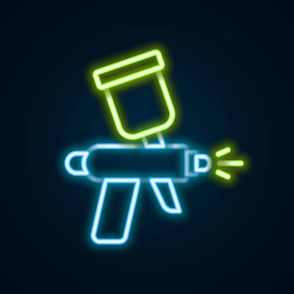 Glödande Neon Line Färg Spruta Pistol Ikon Isolerad Svart Bakgrund — Stock vektor