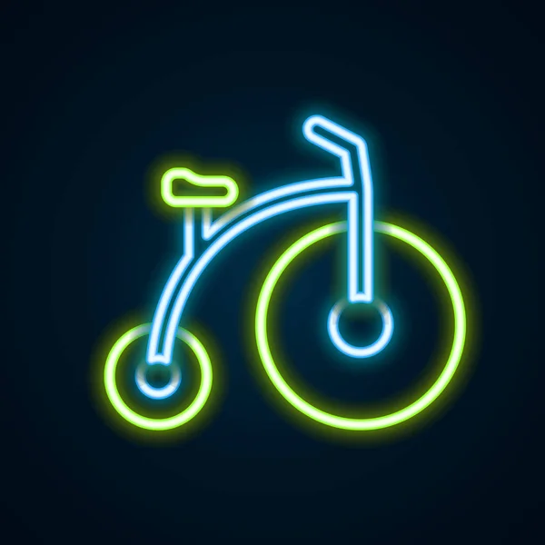 Glödande Neon Line Vintage Cykel Med Ett Stort Hjul Och — Stock vektor