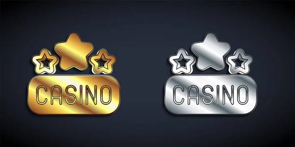 Goud Zilver Casino Signboard Pictogram Geïsoleerd Zwarte Achtergrond Lange Schaduw — Stockvector