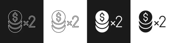 Set Casino Chip Dollar Symbol Icon Isolated Black White Background — Stock Vector