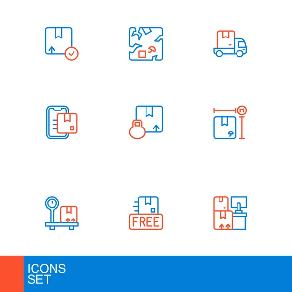 Définir Ligne Entrepôt Avec Boîtes Symbole Libre Carton Échelle Carton — Image vectorielle
