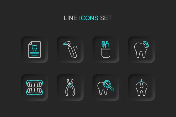 Set Line Brosse Dents Dentifrice Pince Dentaire Modèle Prothèse Dentaire — Image vectorielle