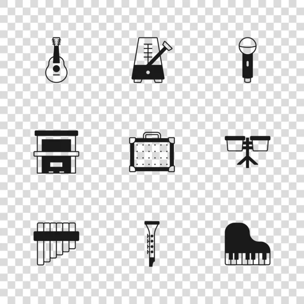 Ensemble Clarinette Tambour Bongo Piano Queue Amplificateur Pour Guitare Microphone — Image vectorielle