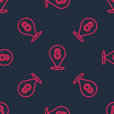 Kırmızı çizgi 8 Mart simgesi siyah arkaplanda izole edilmiş. Uluslararası Mutlu Kadınlar Günü. Vektör