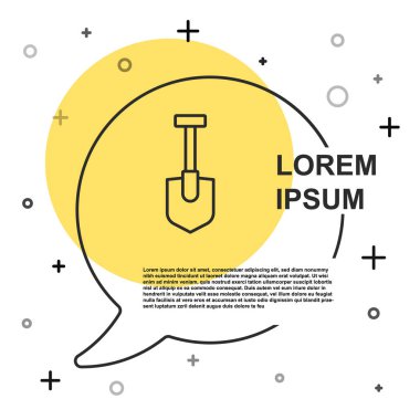 Siyah çizgi kürek simgesi beyaz arkaplanda izole edildi. Bahçe aletleri. Bahçecilik, tarım, çiftçilik aleti. Rastgele dinamik şekiller. Vektör