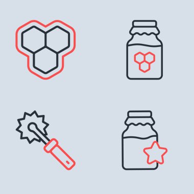 Jar of Honey, Cutter Roll ve Bal peteği ikonunu ayarla. Vektör