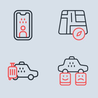 Hattı ayarla. Taksi durağı, taksi, servis derecesi ve ehliyet ikonu. Vektör