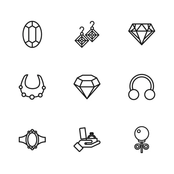 Постановка Линии Diamond Обручальное Кольцо Коробке Пирсинг Стад Серьги Драгоценный — стоковый вектор