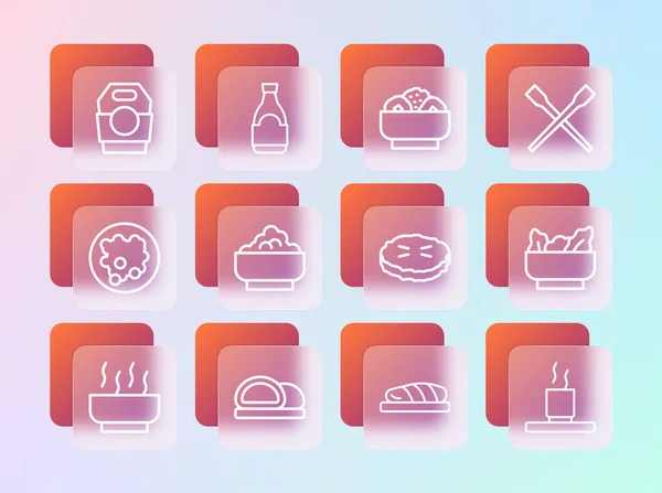 Set Line Baguettes Alimentaires Sushi Tarte Maison Steak Poisson Riz — Image vectorielle