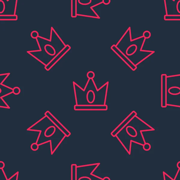 Kırmızı Çizgi King Crown Ikonu Siyah Arkaplanda Kusursuz Desen Izole — Stok Vektör