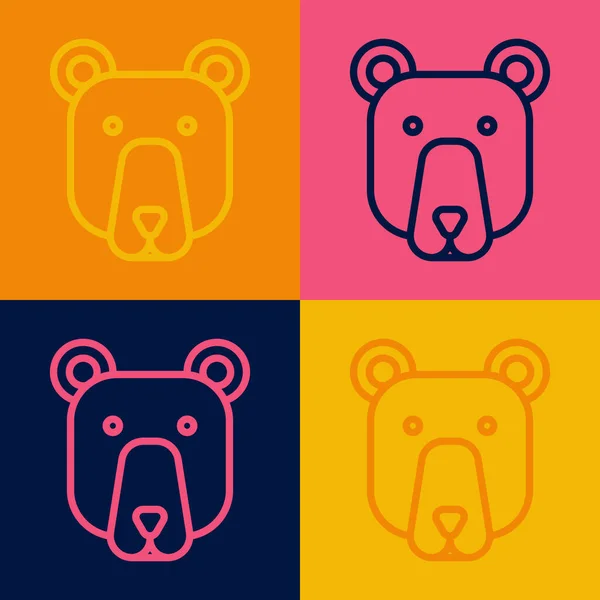 Pop Art Γραμμή Bear Κεφάλι Εικονίδιο Απομονώνονται Φόντο Χρώμα Διάνυσμα — Διανυσματικό Αρχείο