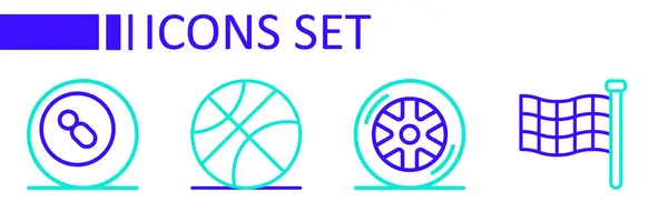 Définir Ligne Drapeau Carreaux Roue Voiture Ballon Basket Ball Billard — Image vectorielle