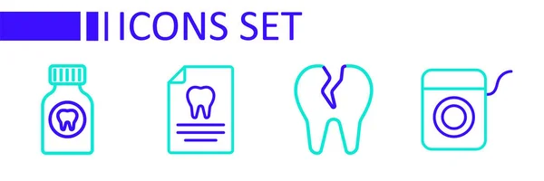 Ustaw Linię Nici Dentystycznej Złamany Ząb Schowek Kartą Dentystyczną Ikona — Wektor stockowy