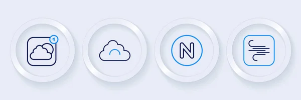 Establecer Línea Viento Brújula Norte Cloud Tiempo Icono Aplicación Pronóstico — Vector de stock