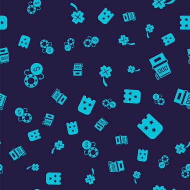 Kumarhane fişleri değiş tokuşu, kumar makinesi, yonca dolu bir yer ve kusursuz bir piyango bileti ayarla. Vektör