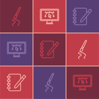 Çizgi Fırçası, Not Defteri ve Bilgisayar 'ı tasarım programı simgesi ile ayarla. Vektör