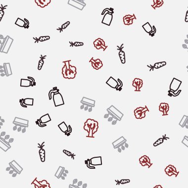 Su için bahçe spreyi, havuç, saksıda bitki ve ağaç, kusursuz desenli. Vektör