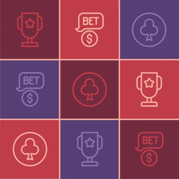 Definir Linha Copa Troféu Poker Casino Jogando Cartão Com Símbolo — Vetor de Stock