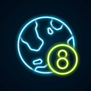 Parlayan neon hattı 8 Mart simgesi siyah arkaplanda izole edildi. Uluslararası Mutlu Kadınlar Günü. Renkli taslak konsepti. Vektör