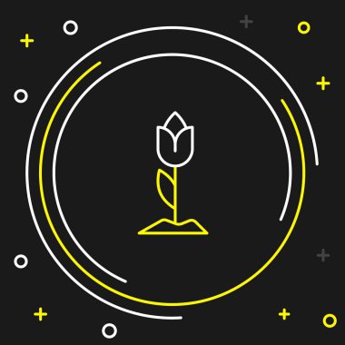 Çizgi Çiçeği lale simgesi siyah arkaplanda izole edildi. Renkli taslak konsepti. Vektör