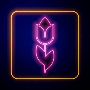 Parlayan neon çiçeği lale simgesi siyah arkaplanda izole edildi. 8 Mart. Uluslararası Mutlu Kadınlar Günü. Vektör