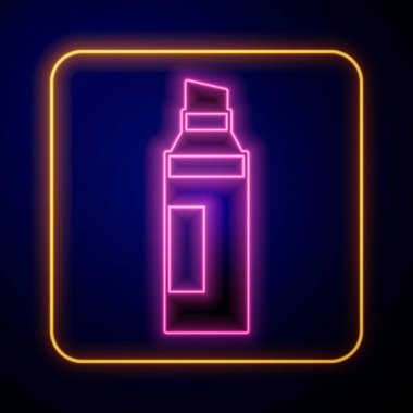 Parlayan neon ışıklı kalem simgesi siyah arkaplanda izole edildi. Vektör