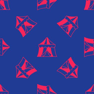 Kırmızı Sirk ikonu mavi arkaplanda izole edilmiş pürüzsüz desen. Karnaval kamp çadırı. Eğlence parkı. Vektör