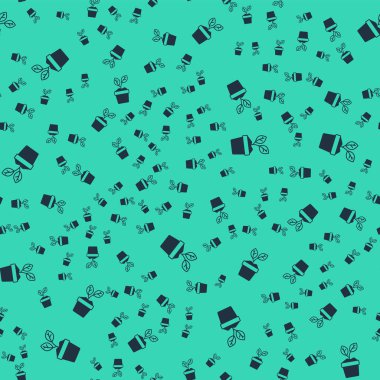 Esrar ikonundaki Kara Bitki yeşil arka planda izole edilmiş pürüzsüz desen. Tencerede yetişen bir bitki. Saksı bitkisi işareti. Vektör