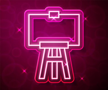 Parlayan neon hattı ahşap sehpa ya da kırmızı arkaplanda izole edilmiş resim tahtası simgesi. Vektör