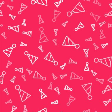 Beyaz çizgi parti şapka ikonu kırmızı arka planda kusursuz desen izole etti. Doğum günü şapkası. Vektör