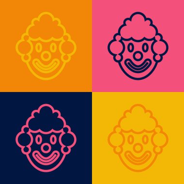 Pop Art Line Palyaço kafası simgesi renk arkaplanında izole edildi. Vektör