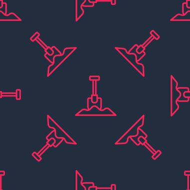 Kırmızı çizgi küreği simgesi siyah arkaplanda izole edilmiş. Bahçe aletleri. Bahçecilik, tarım, çiftçilik aleti. Vektör