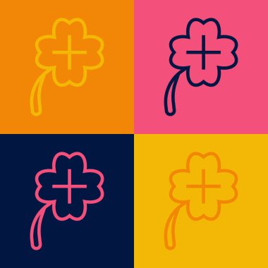 Pop Art Line Kumarhanesi kumar makinesi yonca sembolü olan renkli arka planda izole edilmiş. Kumar oyunları. Vektör