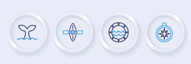 Pusula, gemi penceresi, kano, kürek ve balina kuyruğu ikonu ayarlayın. Vektör