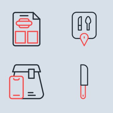 Çevrimiçi yemek siparişi verme, Bıçak ve Restoran kafe menüsü ikonu. Vektör