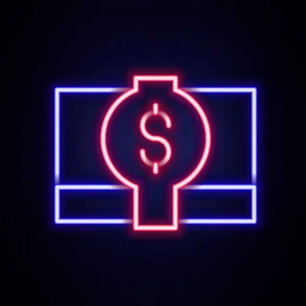 Glowing Neon Line Stacks Paper Money Cash Icon Isolated Brick — Stock Vector