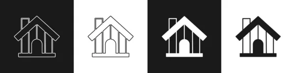 Setzen Sie Bauernhaus Symbol Isoliert Auf Schwarz Weißem Hintergrund Vektor — Stockvektor
