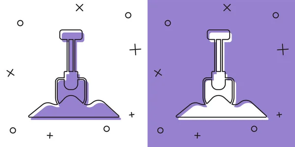 Установить Иконку Лопаты Изолированы Белом Фиолетовом Фоне Садовый Инструмент Инструмент — стоковый вектор