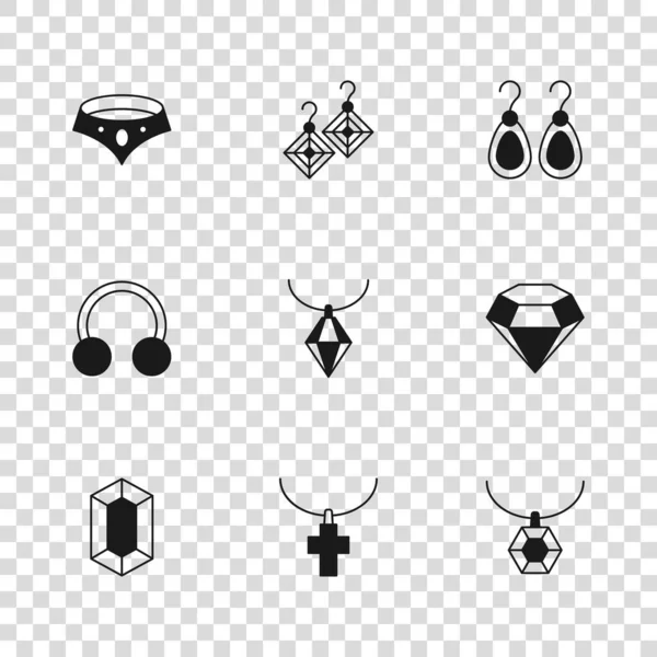 Set Christian Cross Chain Diamond Pendant Necklace Earrings Necklace Piercing — Stock Vector