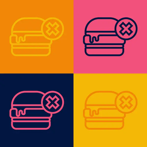 波普艺术线没有汉堡图标孤立的色彩背景 汉堡包图标 芝士汉堡三明治标志 快餐菜单 — 图库矢量图片