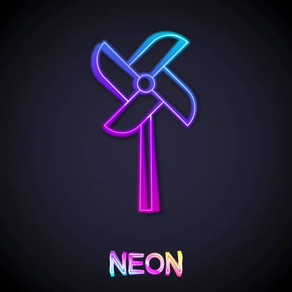 Gloeiende Neon Lijn Pinwheel Toy Icoon Geïsoleerd Zwarte Achtergrond Windmolen — Stockvector