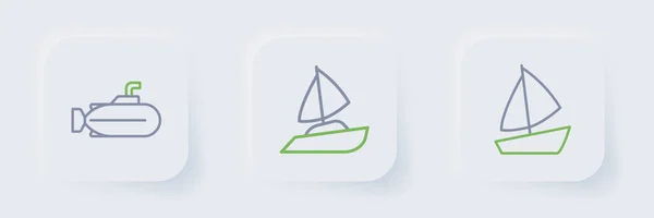 Setzen Sie Linie Yacht Segelboot Und Boot Symbol Vektor — Stockvektor