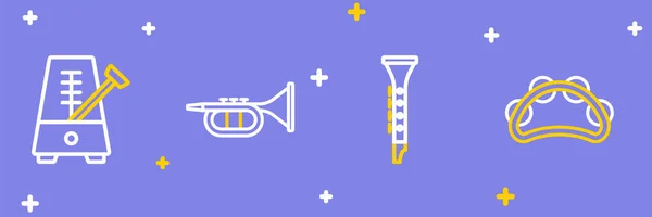 Ställ Linje Tambourine Clarinet Trumpet Och Metronome Med Pendelikon Vektor — Stock vektor