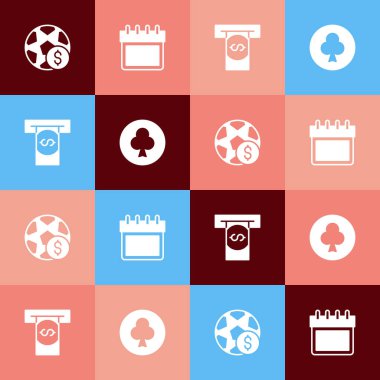 Pop Art Football bahis parası, Takvim, Otomatik veznedar makinesi ve kulüp sembollü kart oyununu ayarla. Vektör