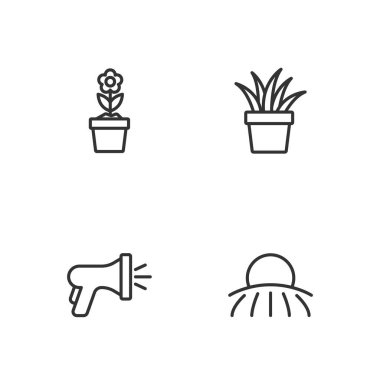 Gün Doğumu, Bahçe Hortumu, Saksıda Çiçek ve Bitki Simgesi. Vektör