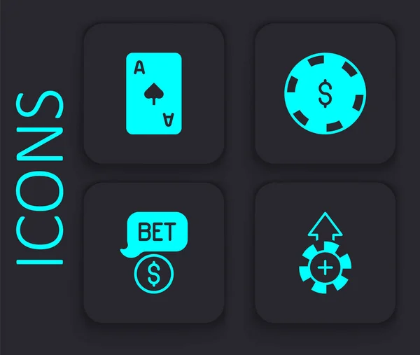 Definir Fichas Casino Cartão Jogar Com Espadas Símbolo Dólar Ícone — Vetor de Stock