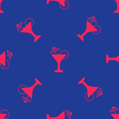 Kırmızı Martini cam ikonu mavi arka planda izole edilmiş kusursuz desen. Kokteyl ikonu. Şarap kadehi ikonu. Vektör