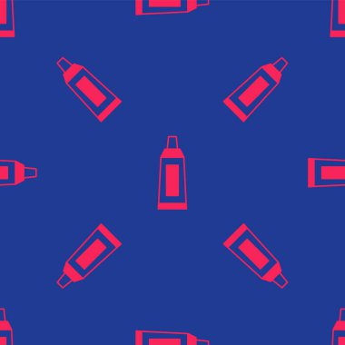 Mavi arka planda, boya paleti simgesiyle izole edilmiş kırmızı tüp. Vektör